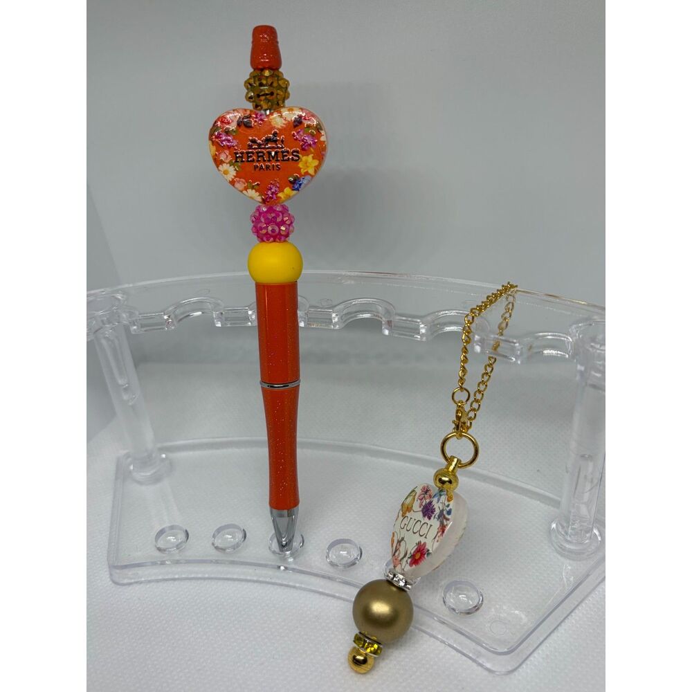 Inspired Orange Floral Pen & Cup Charm Gift Set